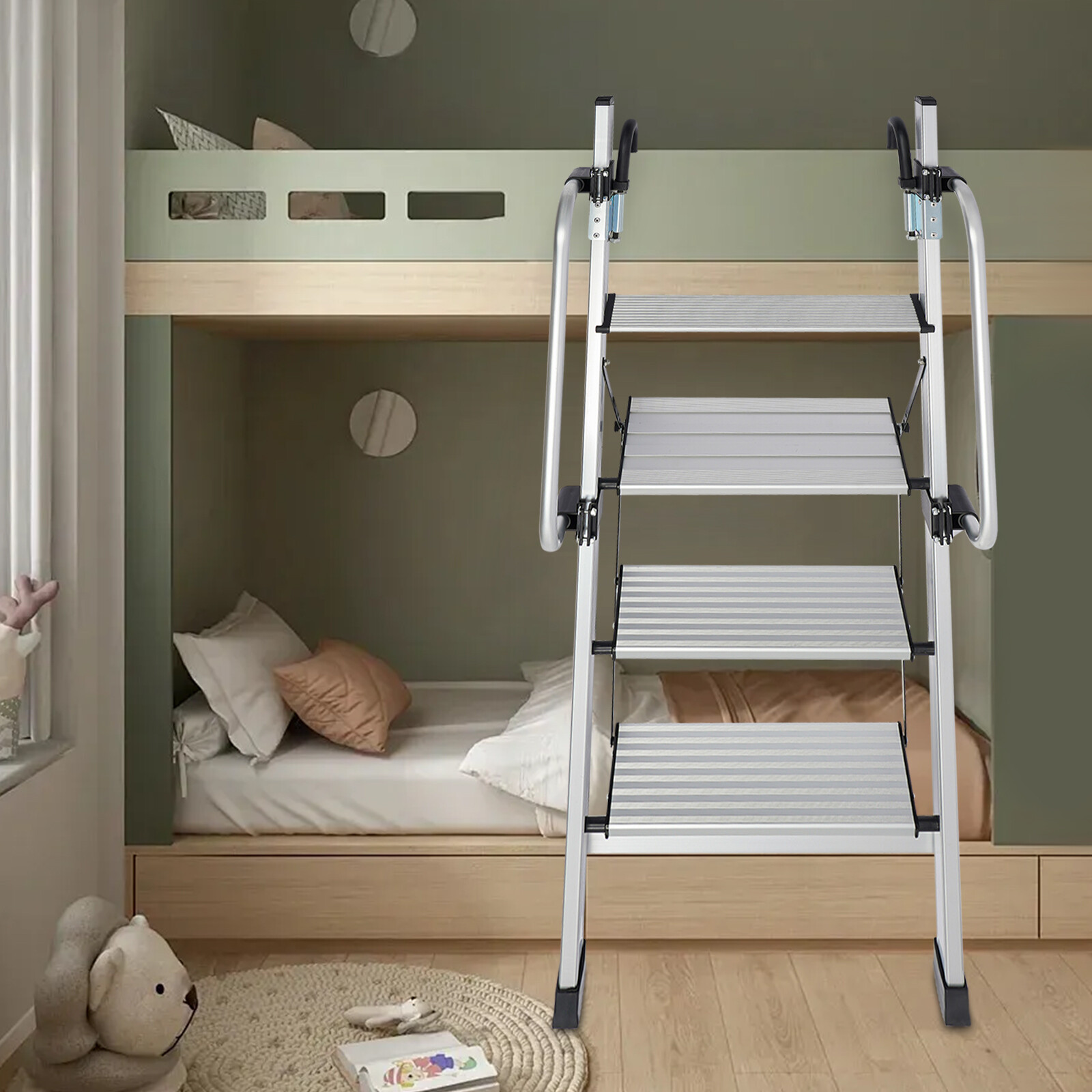 RV Bunk Ladder 4 Step Ladder Integrated Aluminum Camper Bed Ladder 1-1.2m Silver gallery