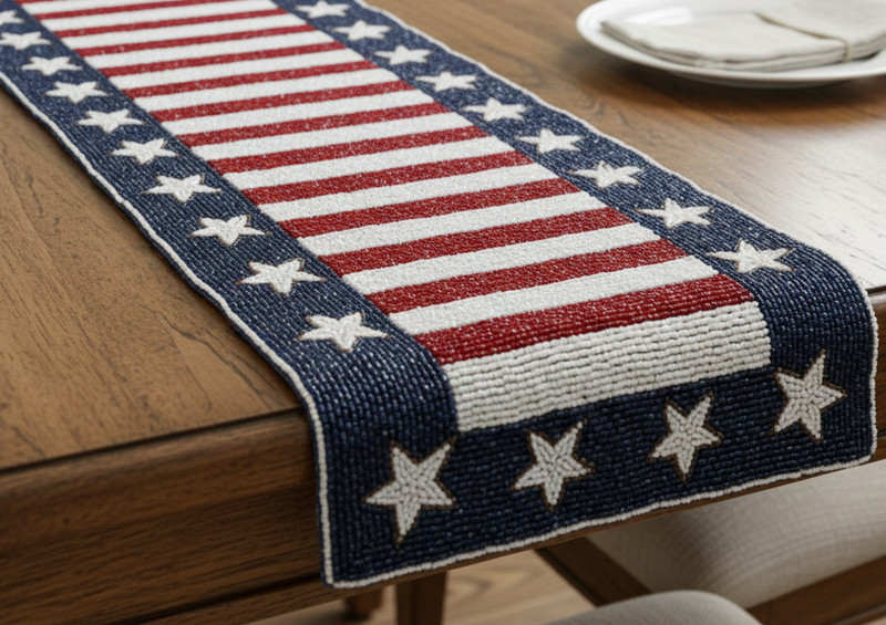 4th July Table Runner Flag Beaded Table Runner Independence Tableware 13X36In gallery