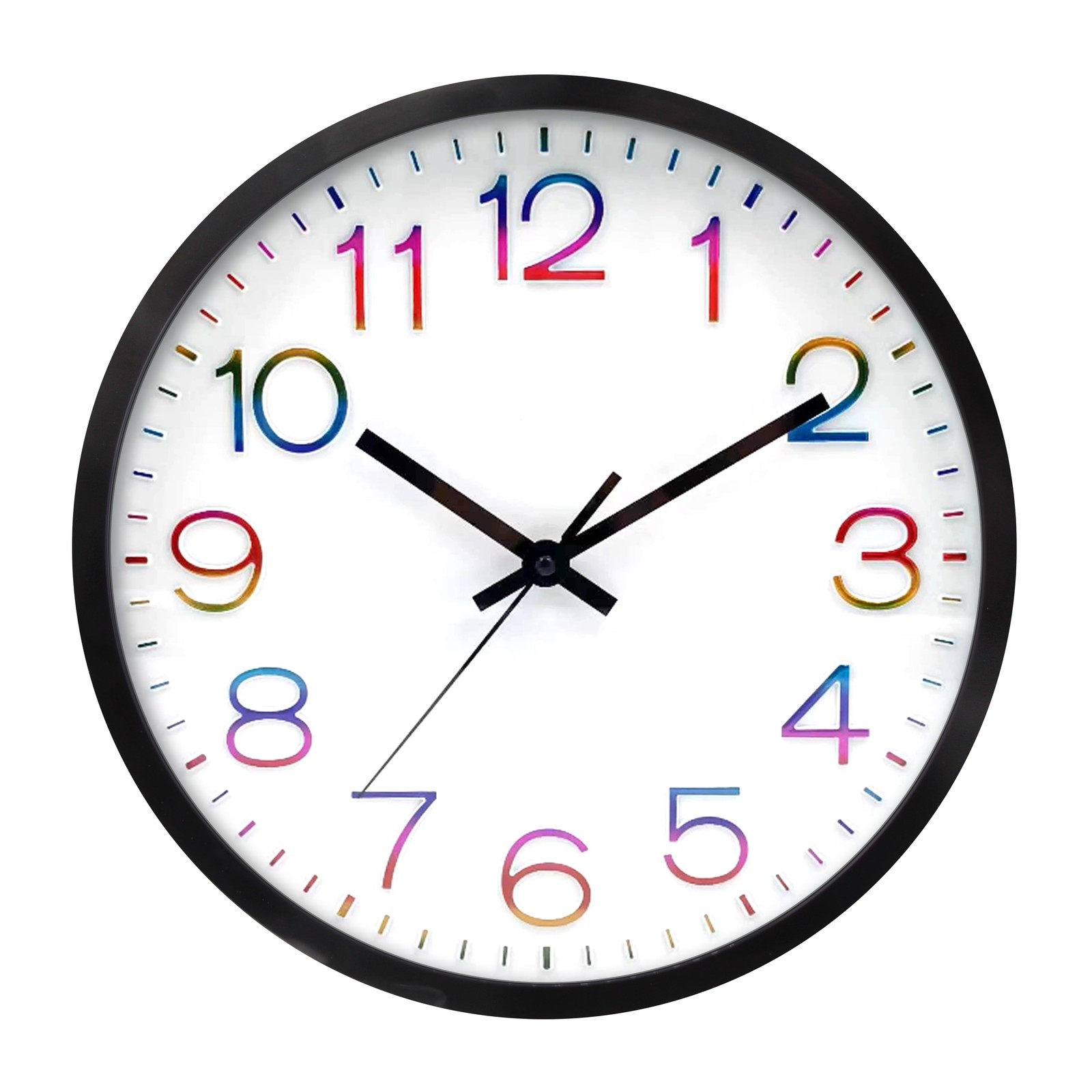 12" Modern Wall Clock, Multicolor Numbers gallery