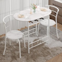 3-Piece Dining Table Set Kitchen Breakfast Nook Faux Marbled Oval Tabletop
