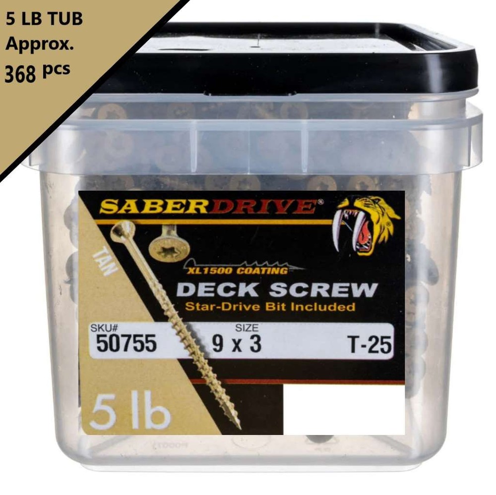 Saberdrive Multi-Purpose Deck Screws, #9 x 3" 5 LB, Approx. 368 Pieces Tan XL150