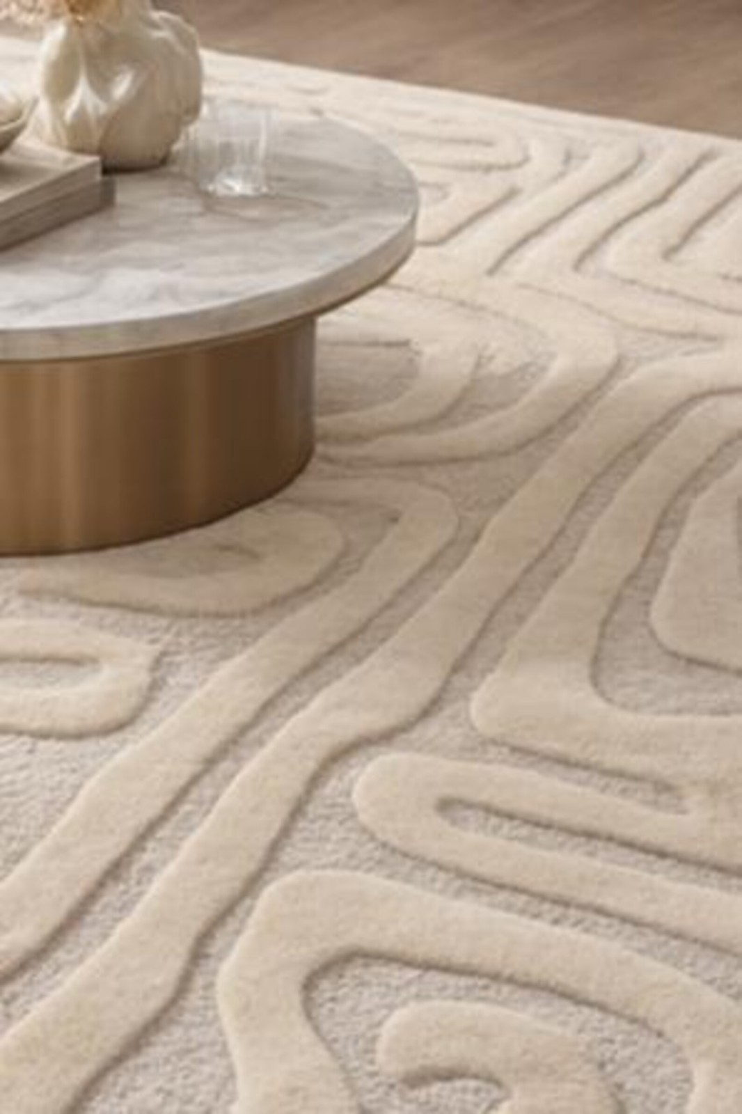 Handmade Ivory Cream Hand Tufted Wool Rug | High Low Pile for home decor gallery