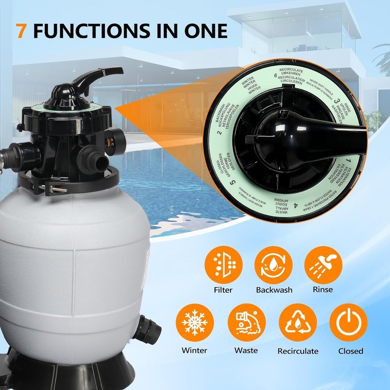Sand Filter Above Ground 1/2HP Pool Pump 2640GPH Flow 12" for Spas Grey & Black gallery