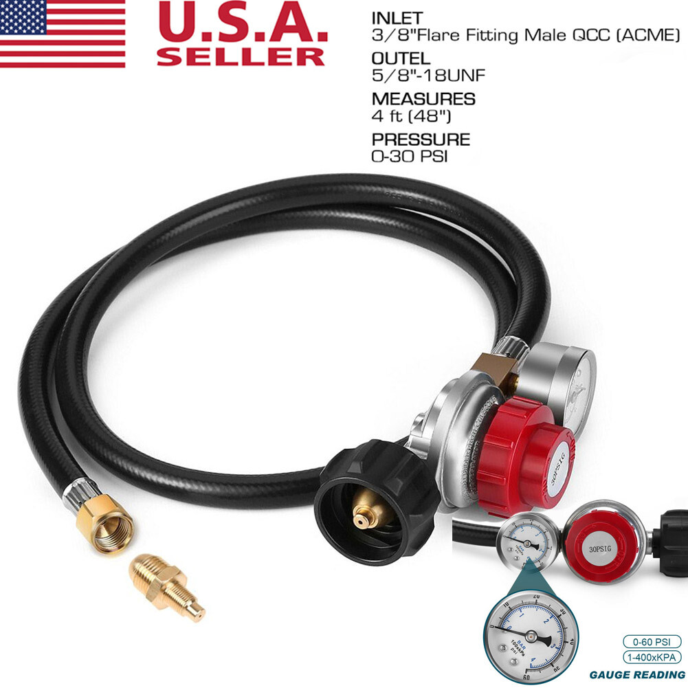 4 FT 0-30 PSI HP Propane Regulator Hose Gas Grill Regulator and PSI Gauge BBQ gallery