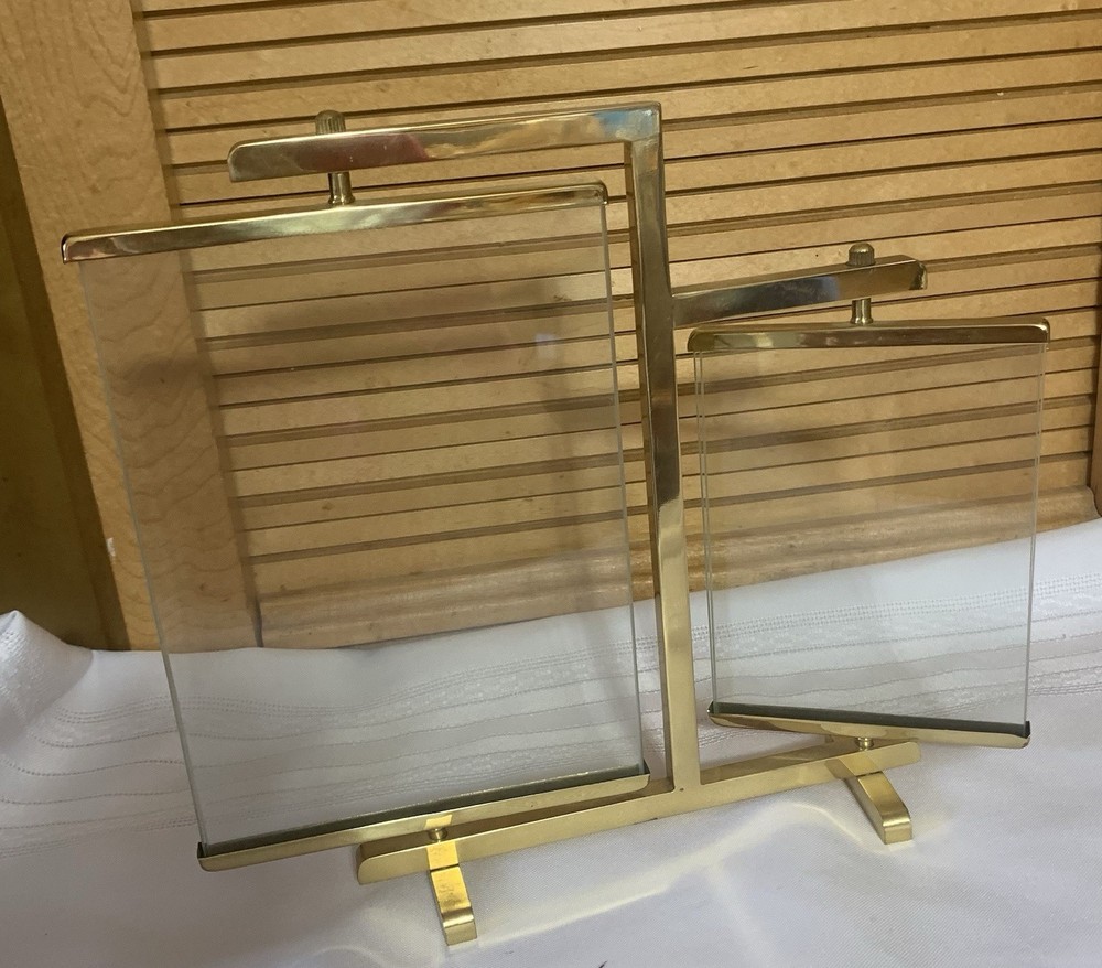 Dual Picture Frames Solid Brass Swivel Dual Sided Vintage Retro 5" x 7"& 4" x 5"