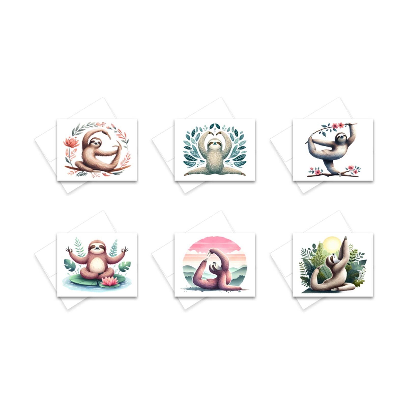 12 Assorted All Occasion Notecards Blank with Envelopes - YOGA SLOTH ( 2 of Each gallery