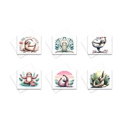 12 Assorted All Occasion Notecards Blank with Envelopes – YOGA SLOTH ( 2 of Each