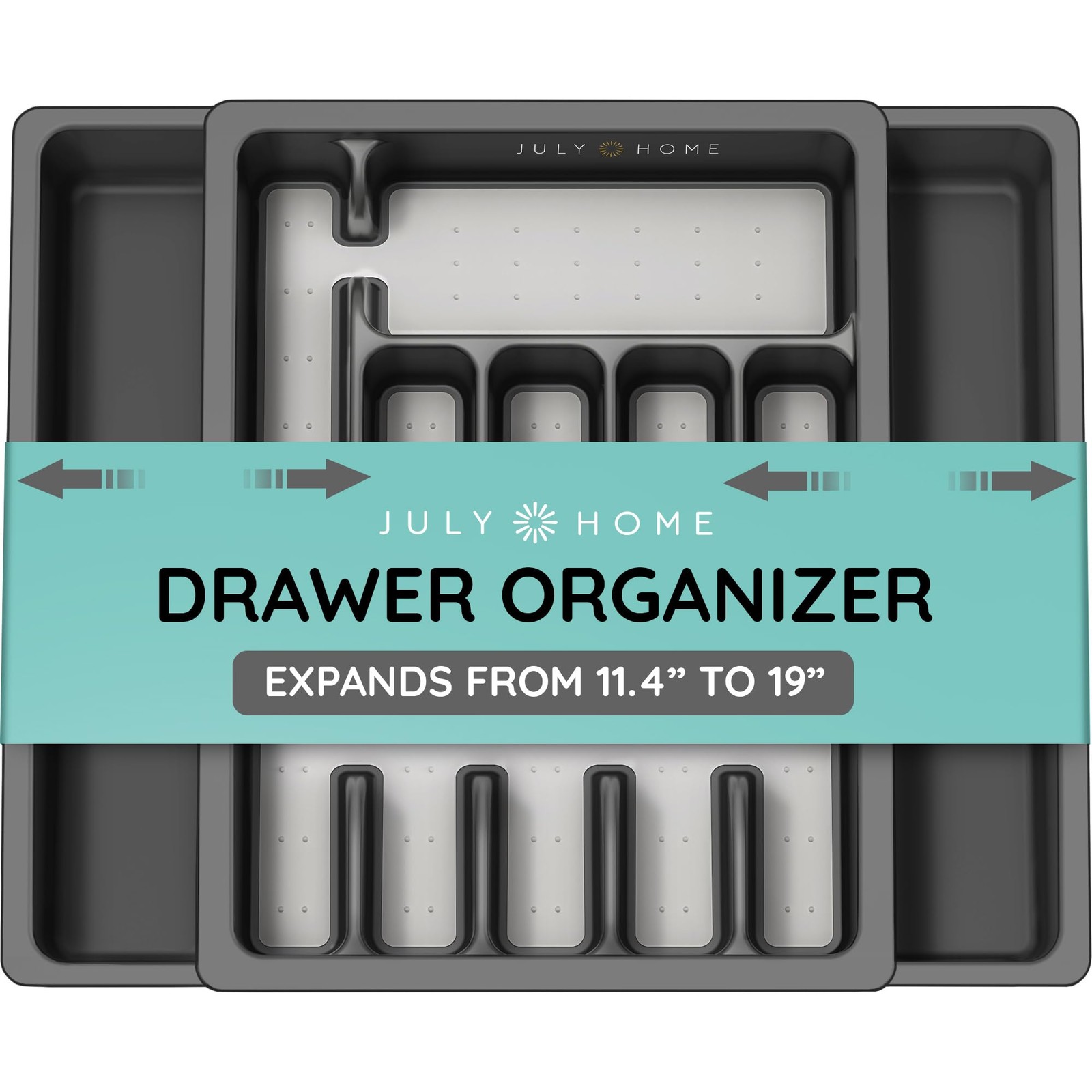 JULY HOME Expandable Kitchen Drawer Organizer - Plastic 10"L x 10"W, Black gallery