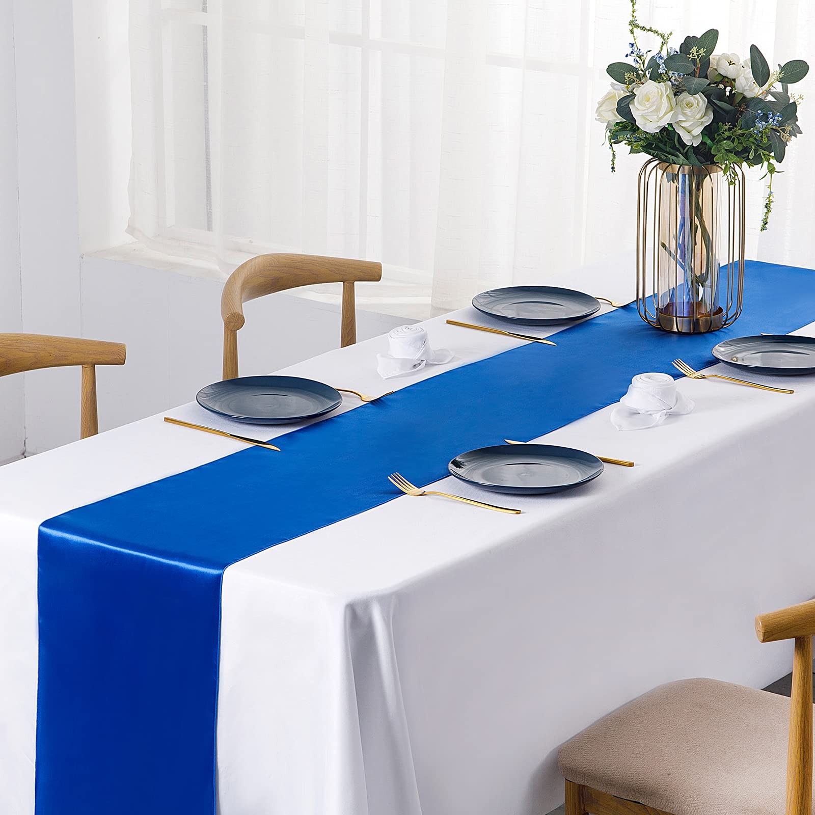 12 Pcs Satin Table Runner, 12x108 Inch, Banquet Birthday Decor, Blue gallery