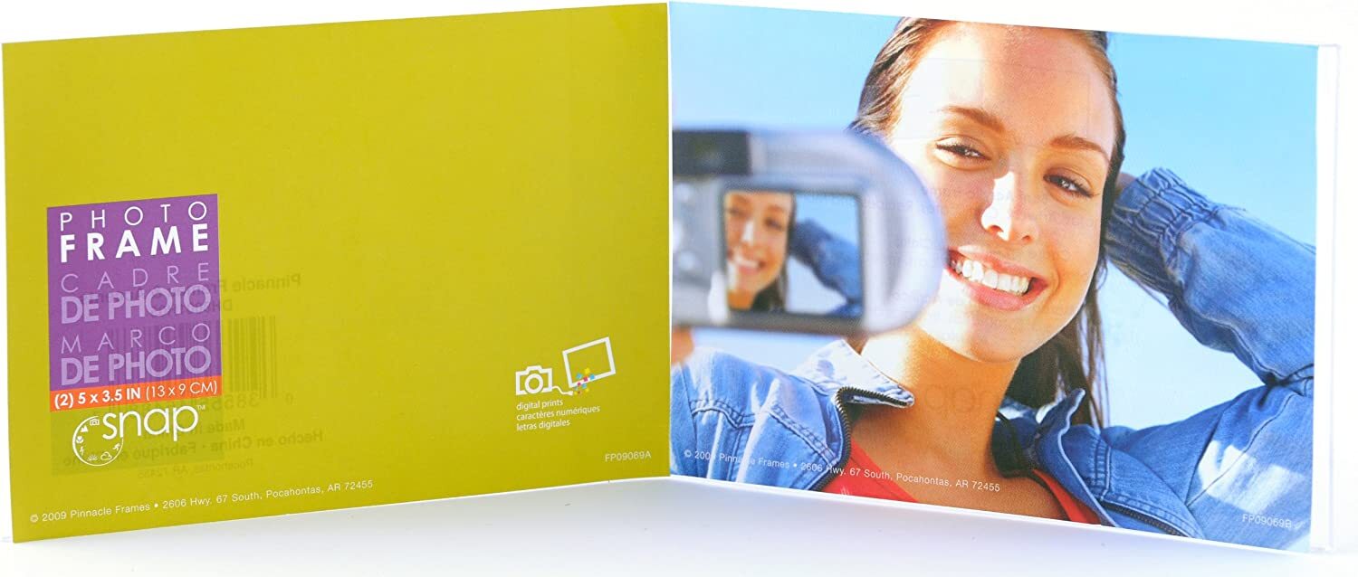SNAP 5x3.5"Inch Clear Angled Acrylic Double Picture Photo Frame Horizontal gallery