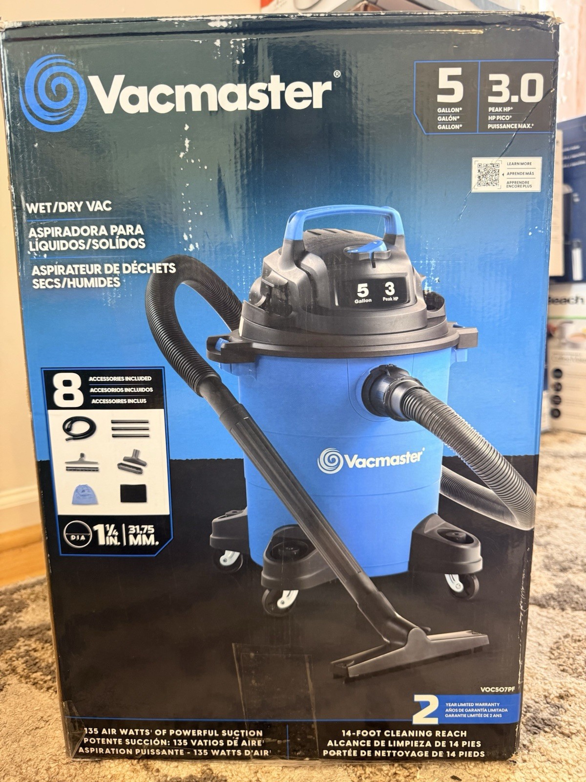 Vacmaster® 2-In-1 Wet/Dry Vacuum/Blower, 65 CFM, 5-Gallon, 3 Peak HP, Model# gallery
