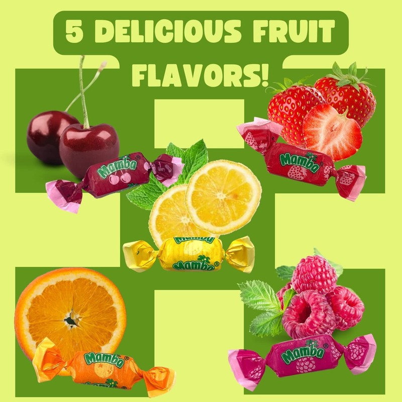 Mamba Fruit Chews Assorted, 5 Fruit Flavors Mix, Bulk Chewy Candy (4 Pounds) gallery
