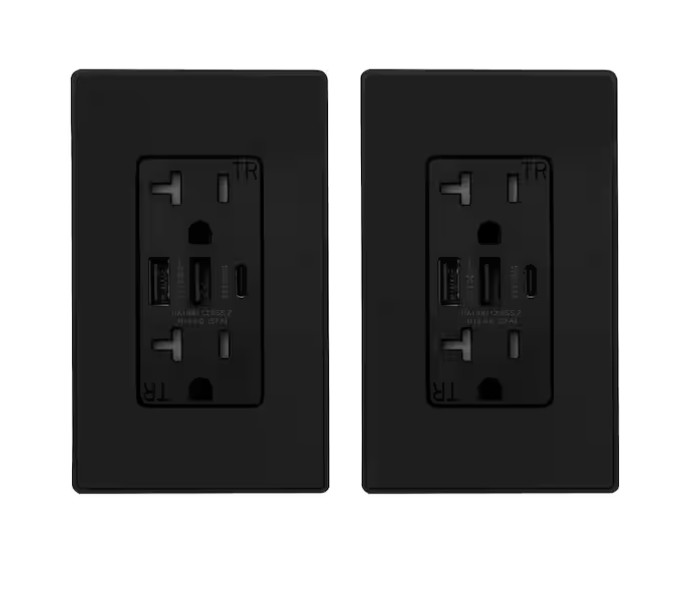 *2-PACK* ELEGRP 3-Port Type C & Dual Type A USB Duplex Outlet + Wall Plate Black gallery