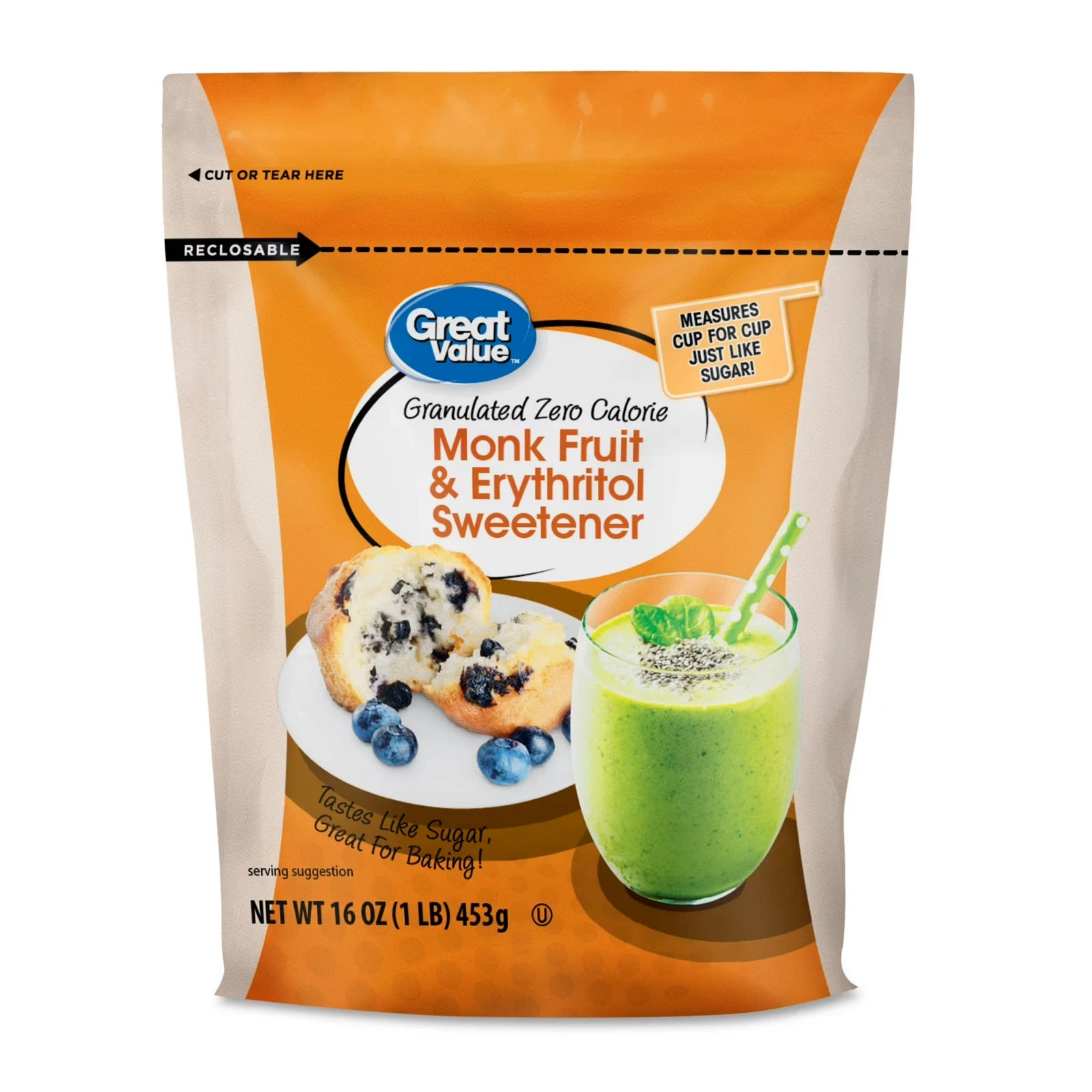 Great Value Monk Fruit & Erythritol Zero Calorie Sweetener, 16 oz gallery