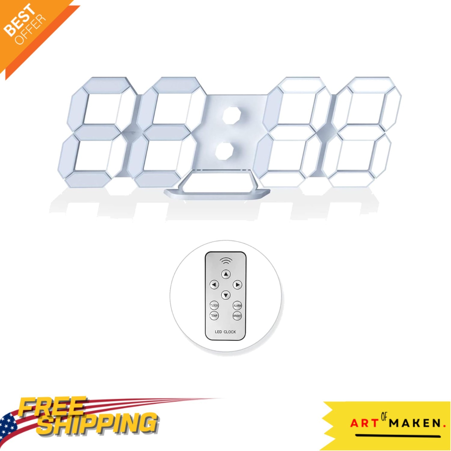 Versatile 3D LED Wall Clock with Temperature Display - 9.7", Remote Controlled gallery