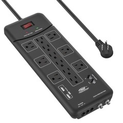 CRST 1875W Surge Protector Power Strip with Flat Plug and 2USB, 6FT ETL Listed