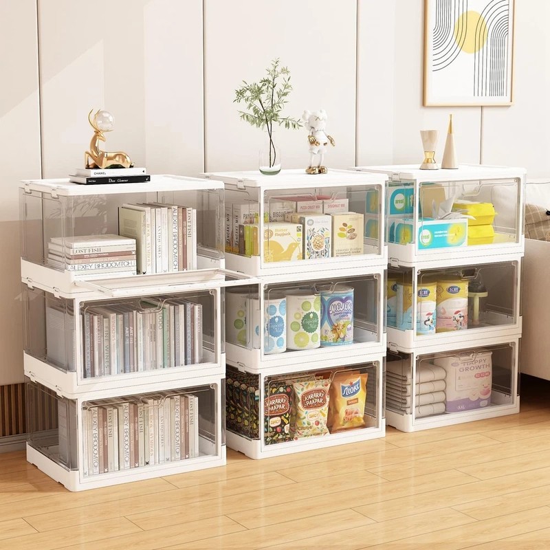 3-Pack Clear Stackable Storage Bins with Lids Magnetic Doors Open F... gallery