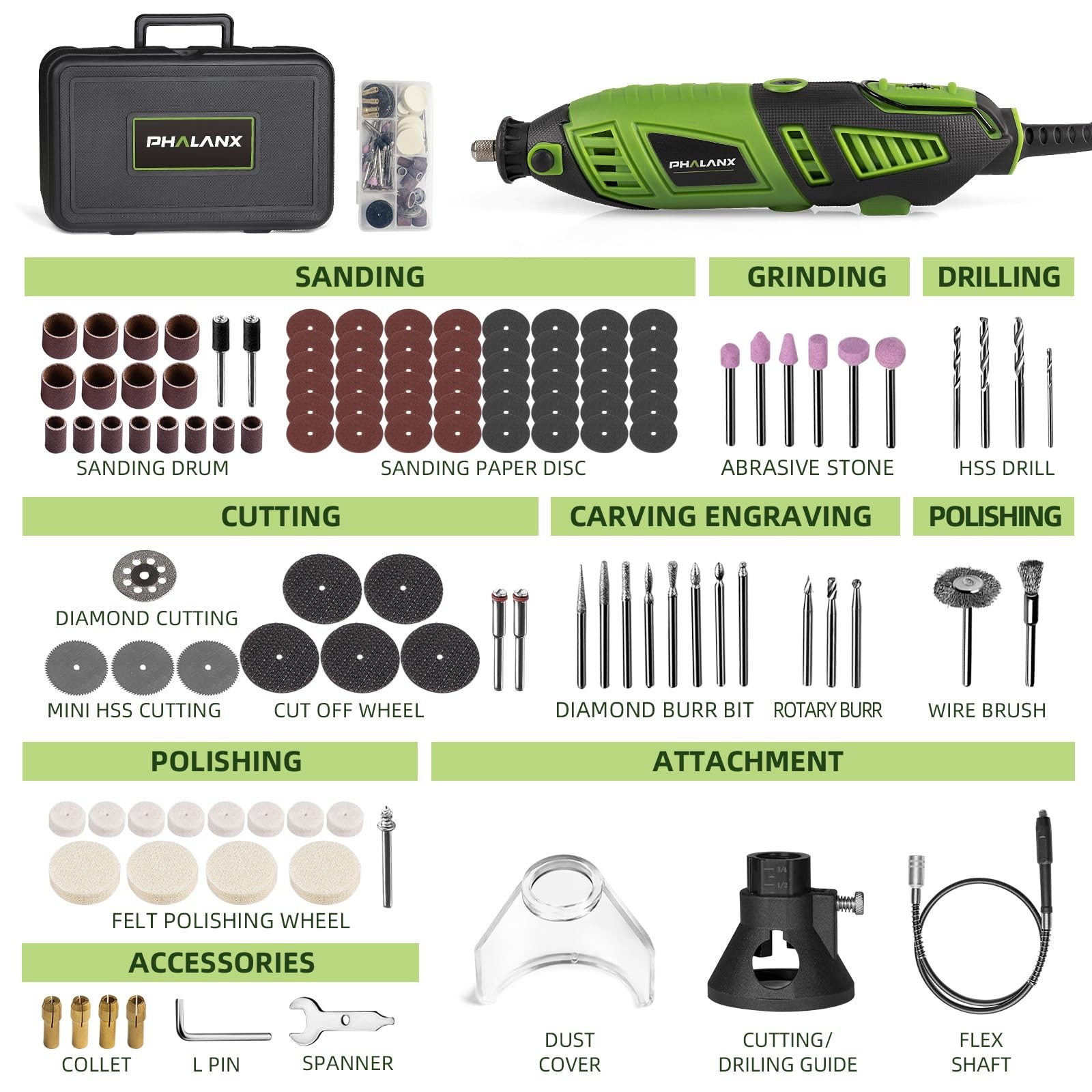 180W Rotary Tool Kit, 1.5-Amp 6 Variable Speed with Flex Shaft, 8000-32000RPM... gallery