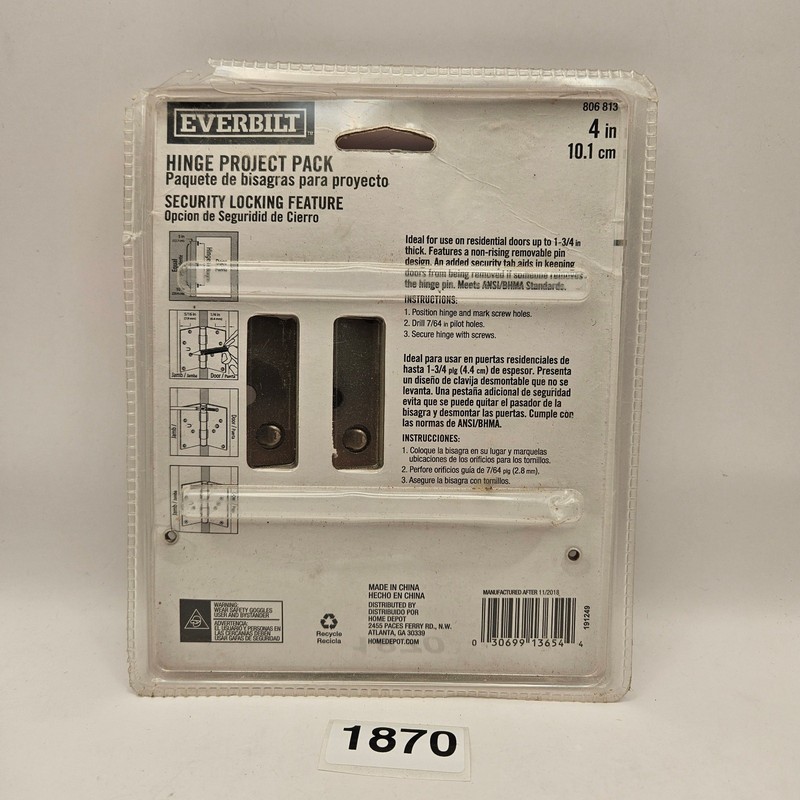 EVERBILT 4" SQUARE CORNER DOOR HINGES 806-813 SATIN NICKEL FINISH NIB gallery
