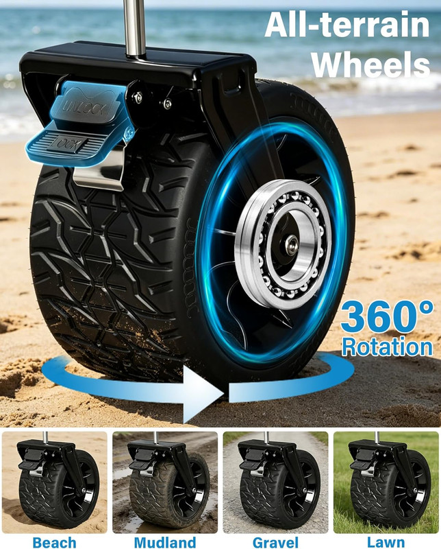 600LBS Beach Wagons Carts Foldable for Sand, Heavy Duty Collapsible Wagon with B gallery