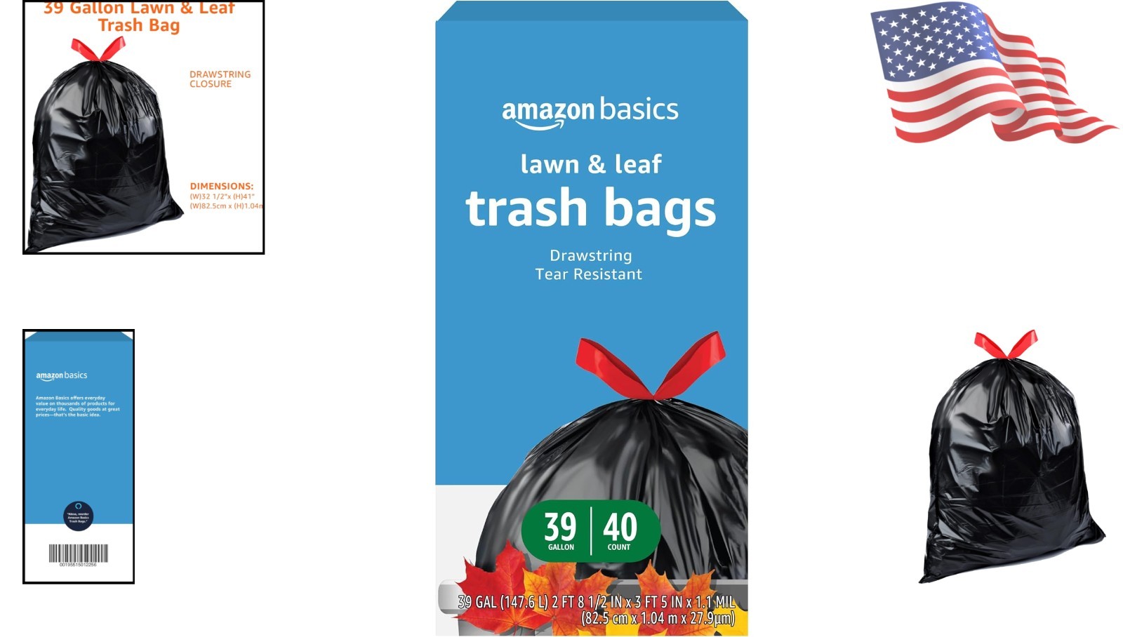 Tear-Resistant Lawn & Leaf Drawstring Trash Bags - 39 Gal, 40 Pack, Unscented gallery