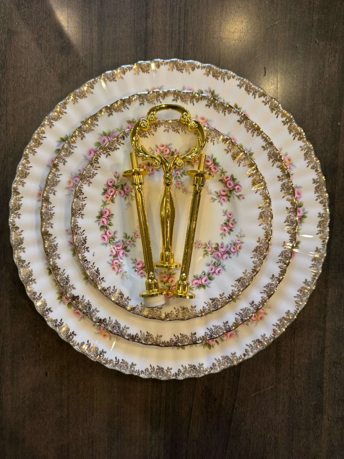 Royal Albert Dimity Roses 3- Tier Cake Dessert Stand England gallery