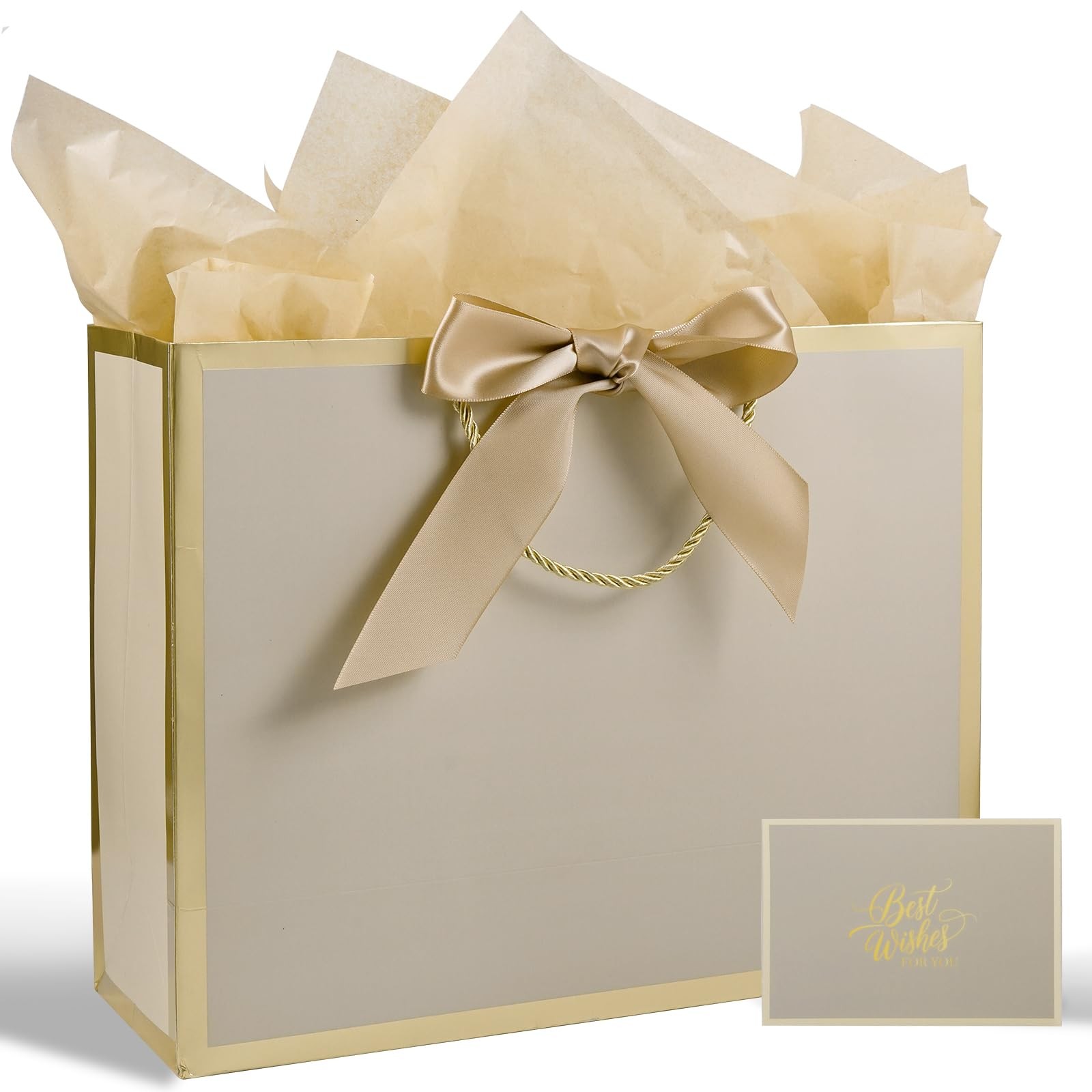 13" Medium Gift Bag with Ribbon, 1 Count (Pack of 1), A-Khaki gallery