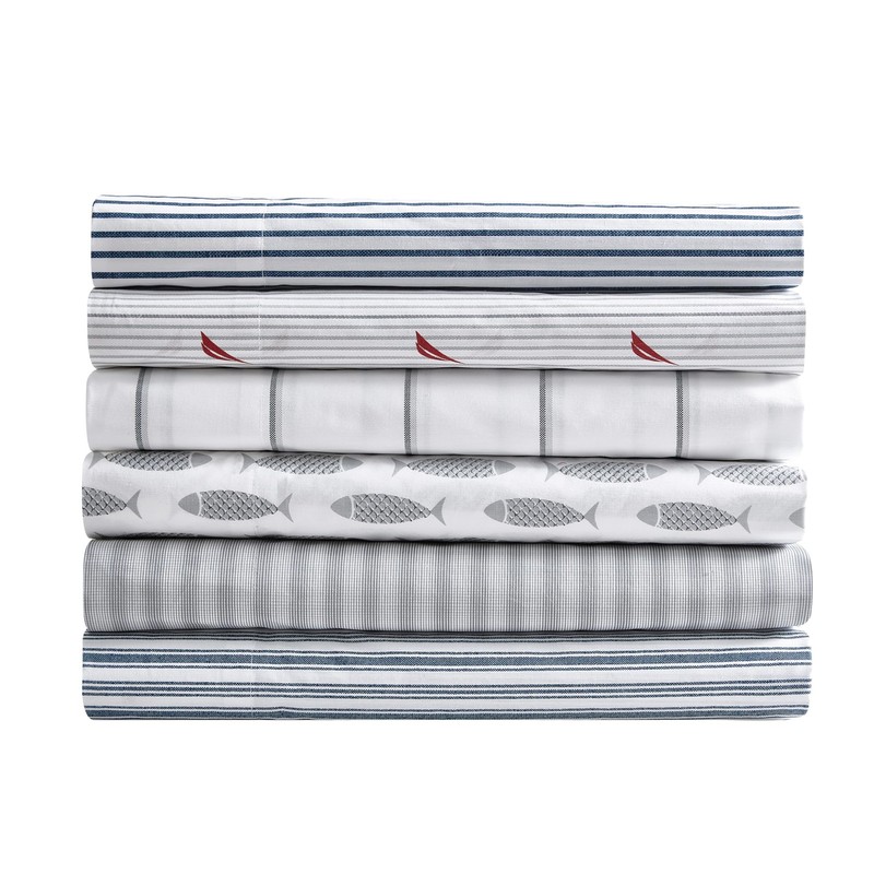 Breathable Percale Sheets Full Size, Classic Stripe Design, Soft Blue gallery