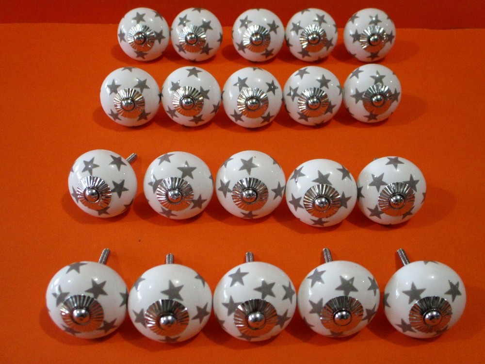 20 Sliver Star Drawer Pulls Knobs Handle Cabinet Dresser Hardware Round USA Pull
