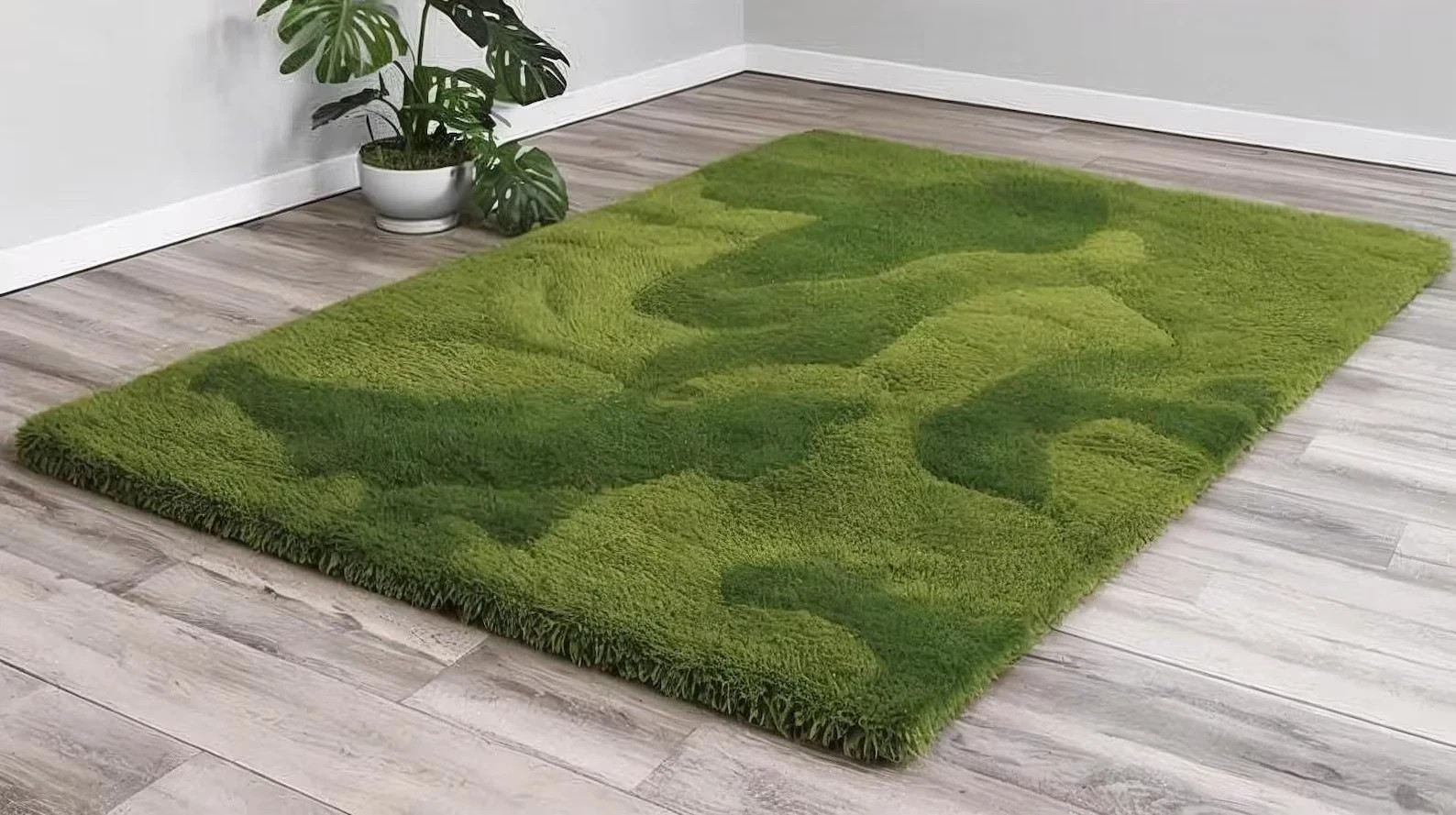 Hand-Tufted Moss Rug: Soft Plush Green Carpet 100% Wool Nature Inspired gallery