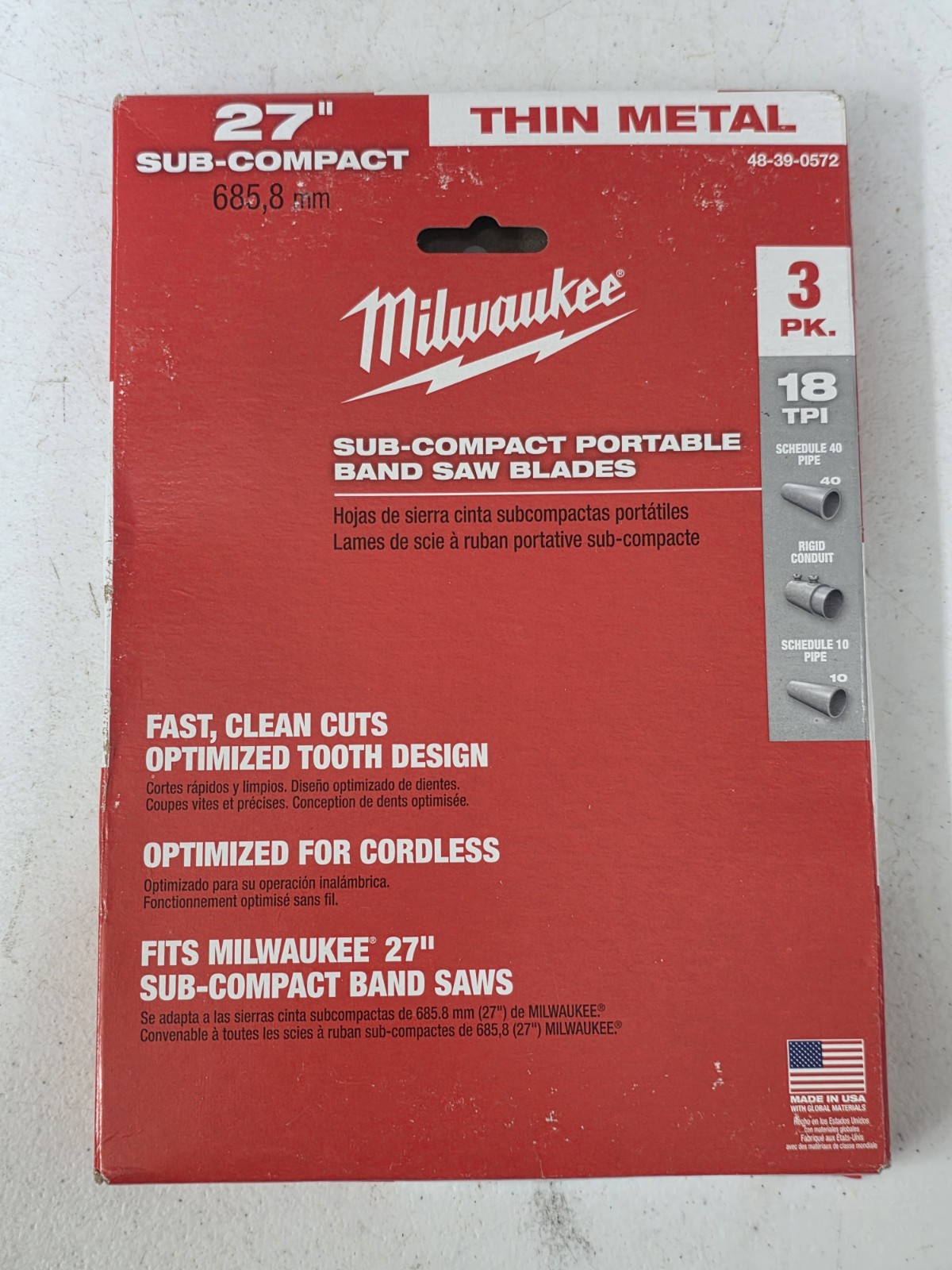 Milwaukee 48-39-0572 18 TPI Sub-Compact Portable Band Saw Blade, 3 Per Pack gallery