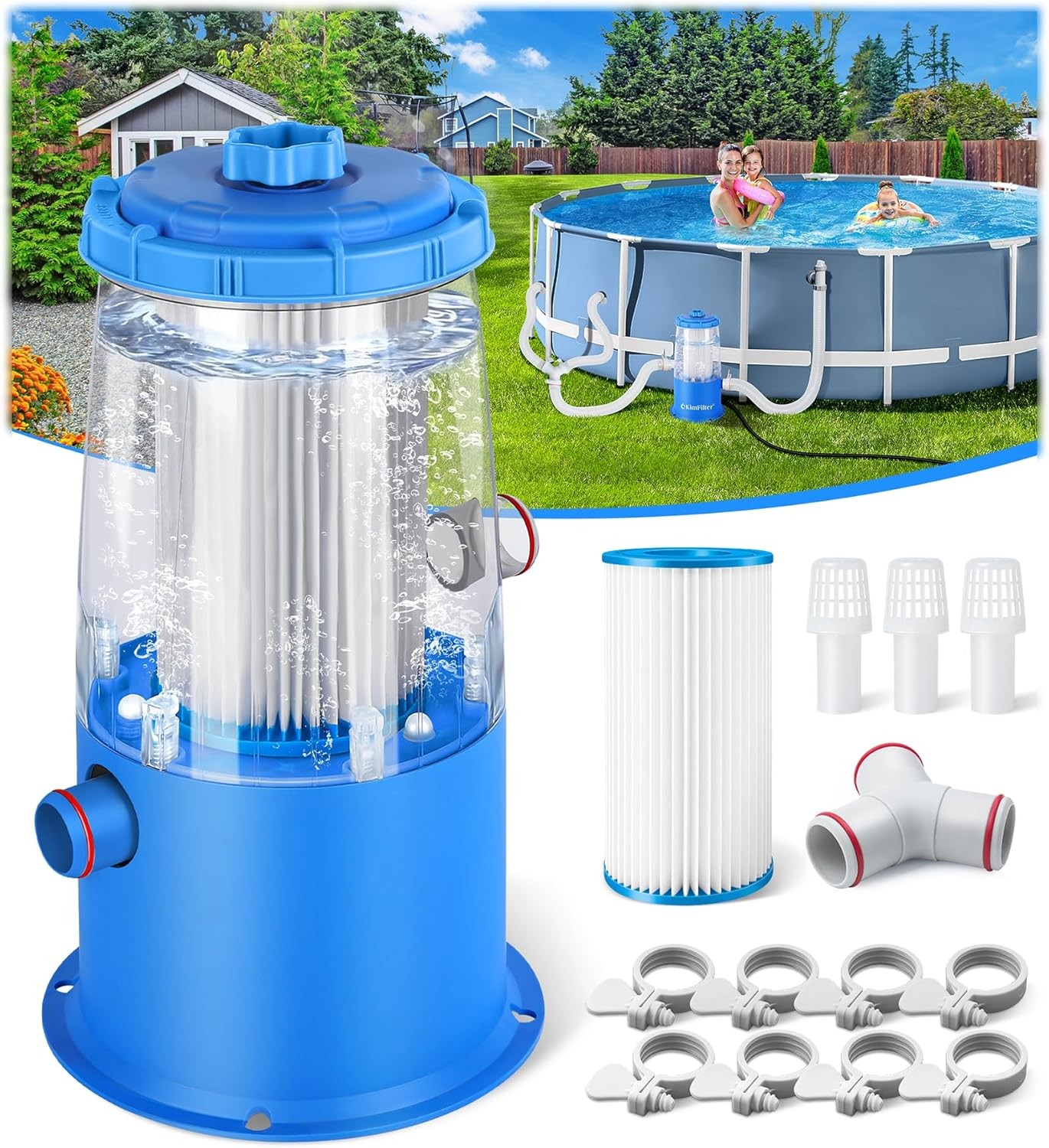 KimFilter Transparent 1000 GPH Pool Filter Pump Sky Blue gallery