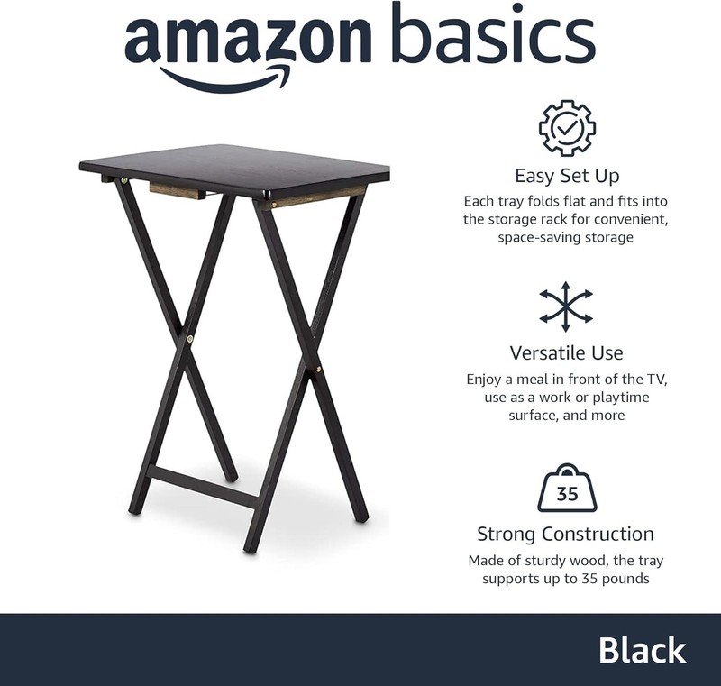 4 PACK Amazon Basics Portable Foldable TV Tray Table w/ Storage Rack, Black gallery