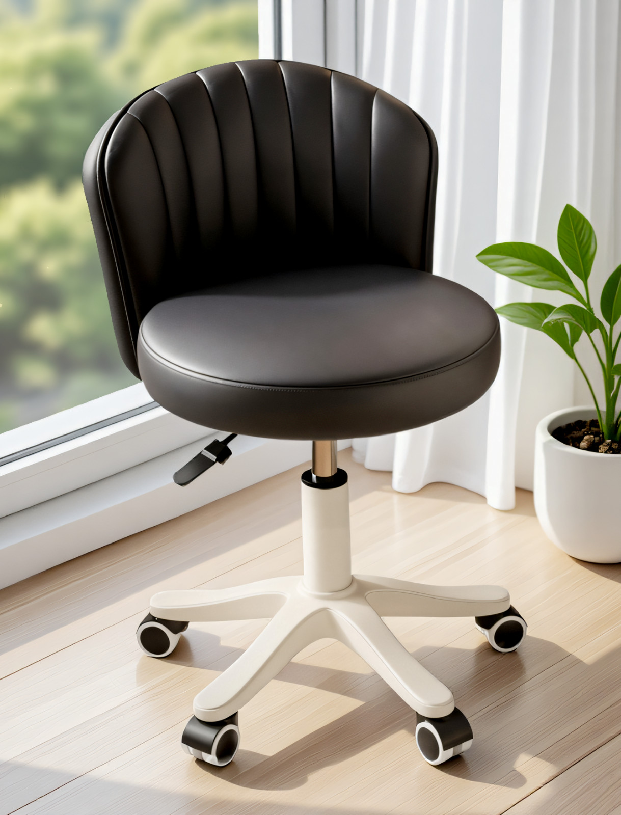 Small Swivel Vanity Chair with Low Back, PU Leather Armless Rolling Desk Chair gallery
