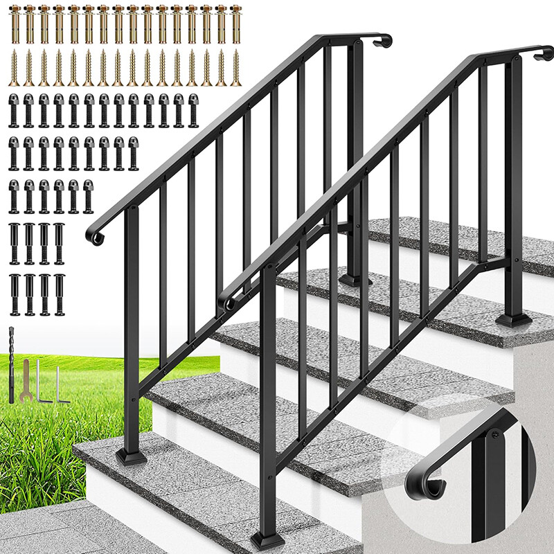 2-Pack 4 Step Hand Rails for Outdoor Steps Wrought Iron Railing for Porch Deck gallery