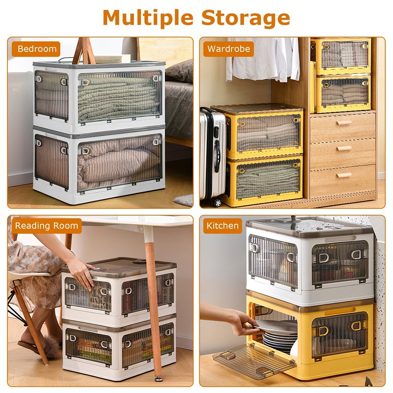 Foldable Wheels Storage Bins with 4 Doors Stackable Closet Organizer Containers gallery
