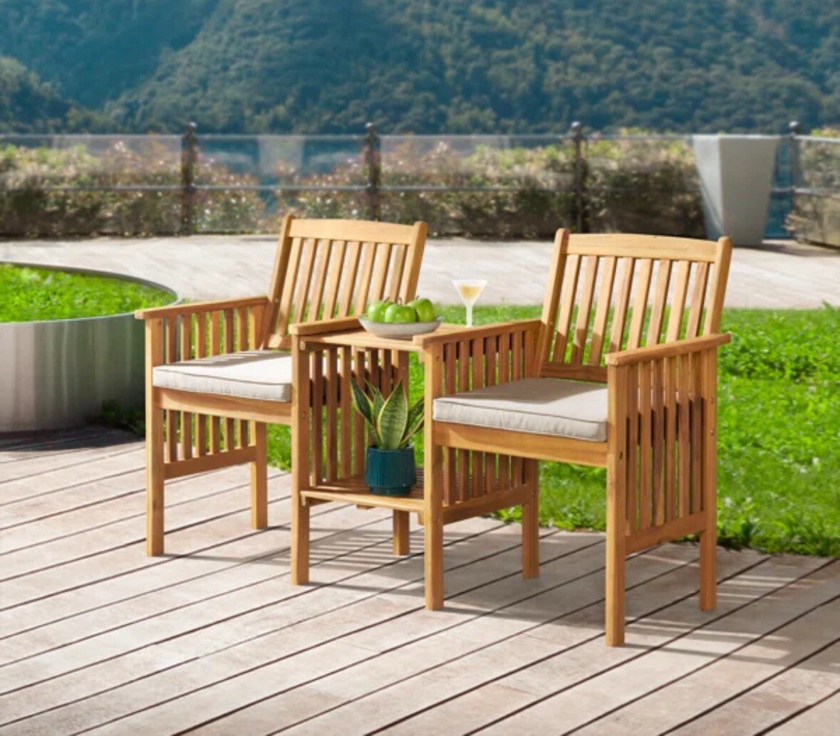 Aney 60" Wide Solid Wood Double Seat Bench with Attached Table W009493258 gallery