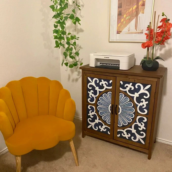 Chinoiserie Porcelain Pattern Accent Cabinet, Modern Wood Storage Sideboard gallery