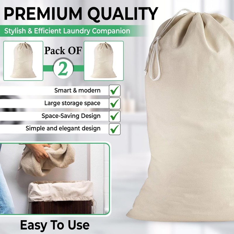 2 Pack - Extra Large Cotton Laundry Bag, Heavy Duty Large Laundry Bags 24 X 3 gallery