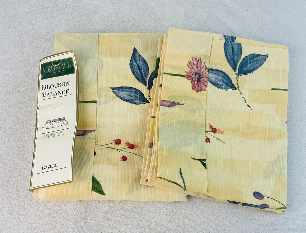 Croscill Classics Gazebo Blouson Valance Yellow Botanical 94in W x 15in Vintage