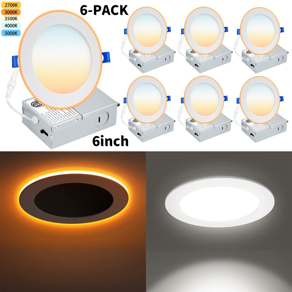 6Inch Ultra-Thin LED Recessed Ceiling Light, Dimmable 5CCT Selectable Downlight