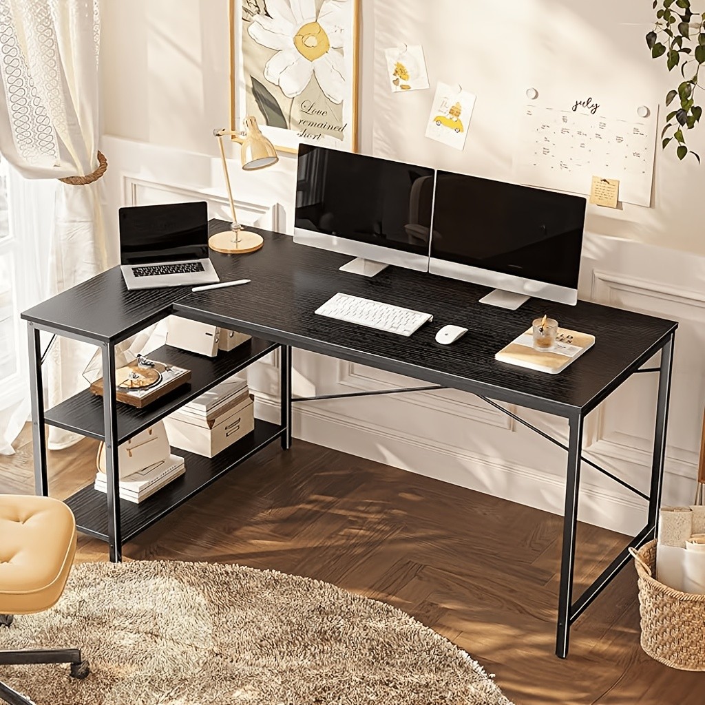 L Shaped Desk, 40/48/55 Inches Computer Desk with Reversible Storage Shelves gallery