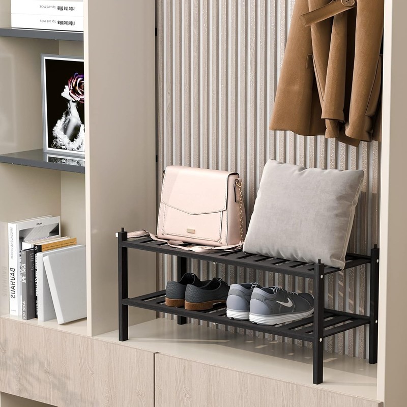 Shoe Rack, 2-Tier Bamboo Stackable Shelf Storage Organizer, Stand for Closet gallery