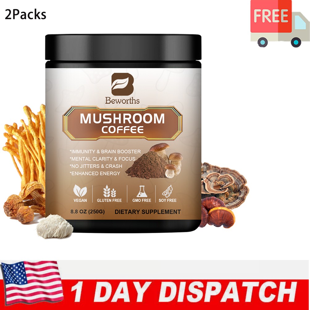 2xOrganic Mushroom Coffee Instant Mushroom Coffee Powder Brain & Immune 250g gallery
