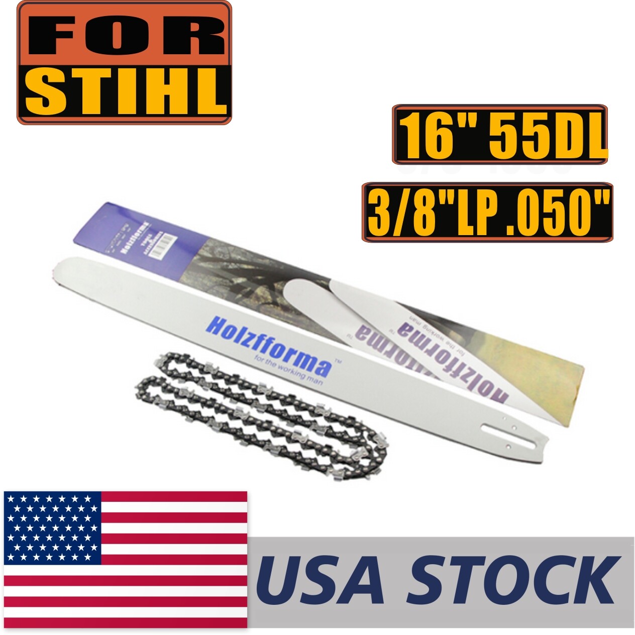 US 16in 3/8 LP .050 55DL Chainsaw Guide Bar & Chain for Stihl MS170 MS180 MS181 gallery