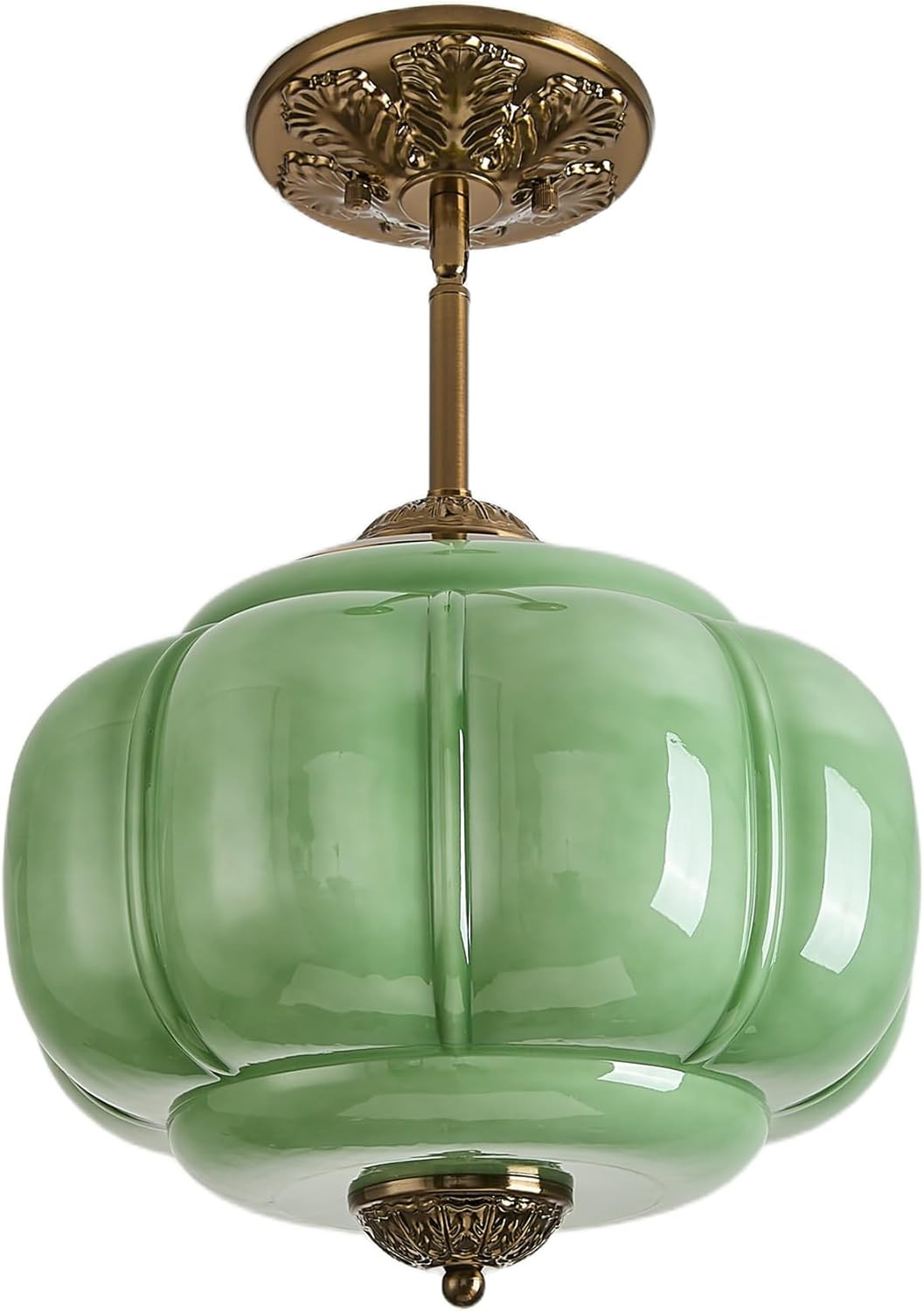 Green Milk Glass Ceiling Light Fixture, 12" Semi Flush Mount Pendant Light with gallery