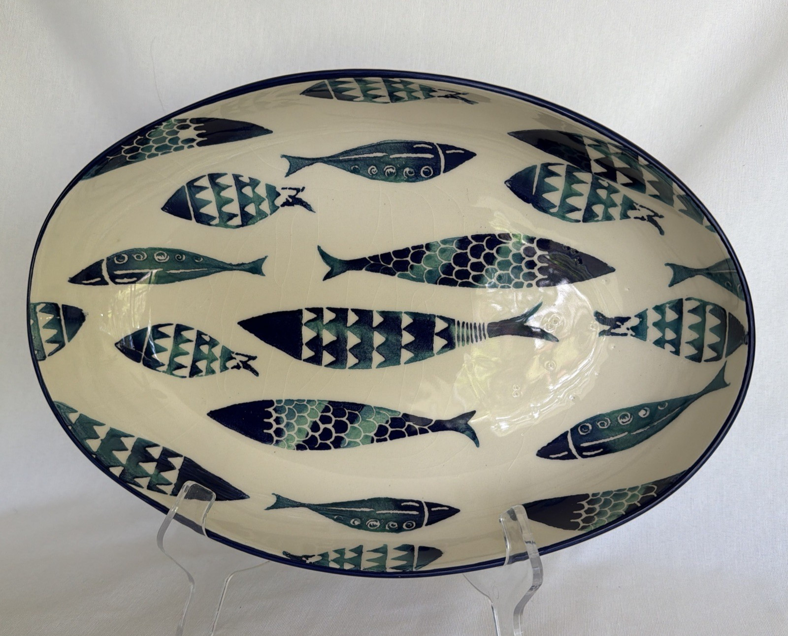 Papart Oval Serving Deep Dish Blue Fish 13” L X 9”w X3” D gallery