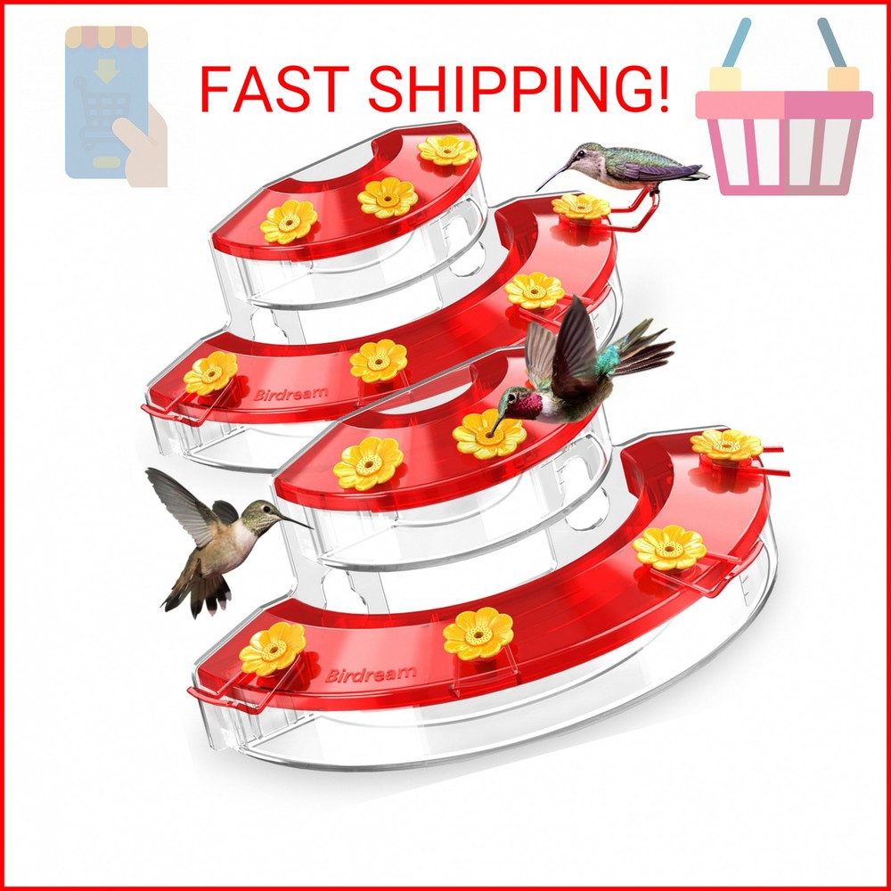 Birdream 2 Pack Window Hummingbird Feeders for Outdoors, with Strong Suction Cup