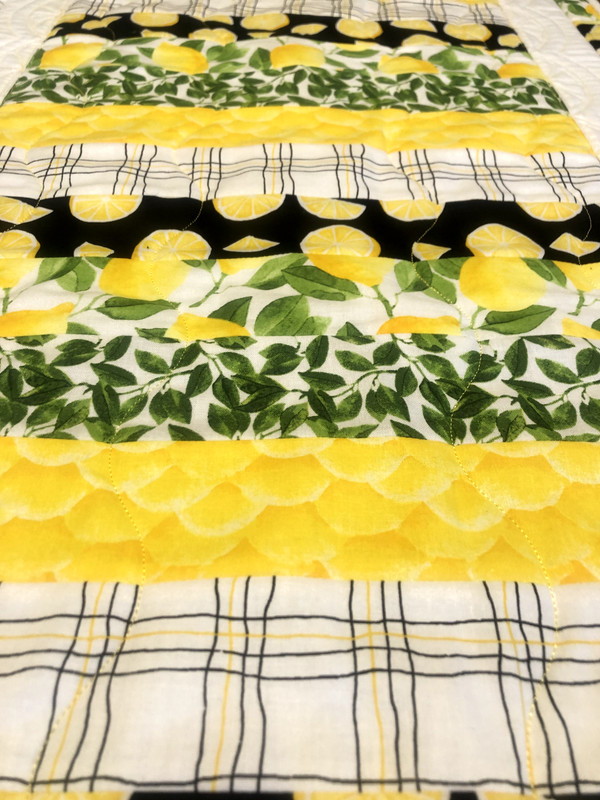 Reversible Quilted Table Runner Handmade Lemons Yellow Green Plaid 45"x20" gallery