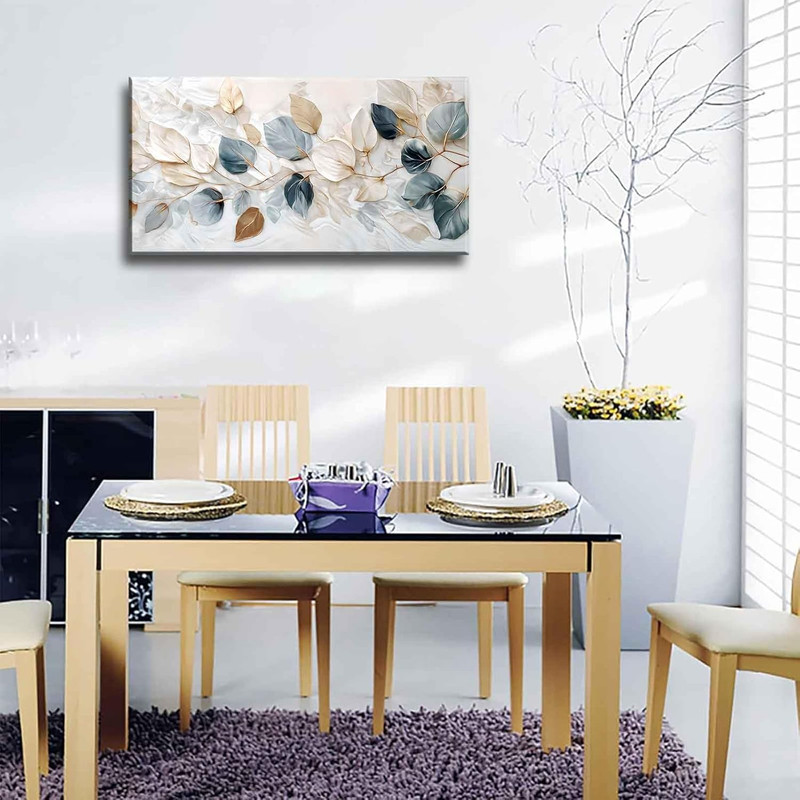 Large Living Eucalyptus Leaf Canvas Wall Art Teal White Botanical Abstract Decor gallery